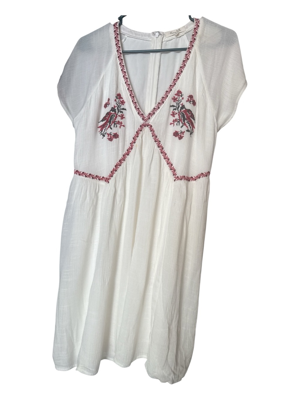 Honey Belle White Babydoll Dress with Pink Floral Embroidery size L